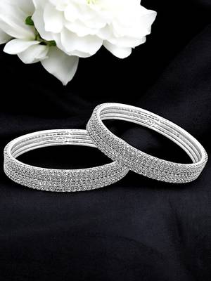  silver plated cubic zirconia studded bangle set 1