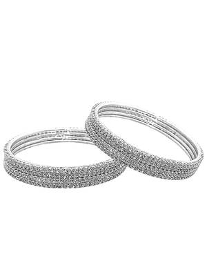  silver plated cubic zirconia studded bangle set 2