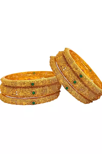  set of 6 gold plated multicolor stone studded bangle set