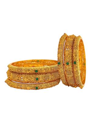 set of 6 gold plated multicolor stone studded bangle set 4