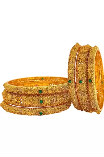  set of 6 gold plated multicolor stone studded bangle set