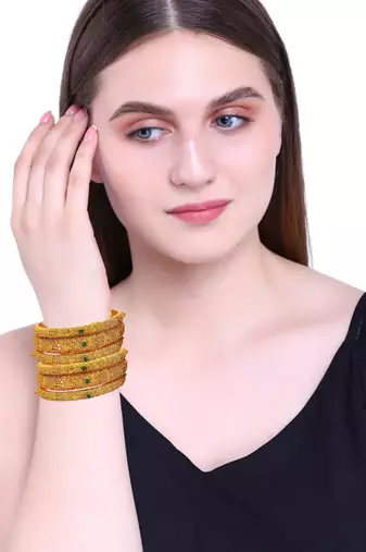  set of 6 gold plated multicolor stone studded bangle set