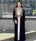  black Moroccan Dubai Kaftans Farasha Abaya Dress Very Fancy Long Gown 