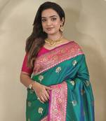 Rama Green Rich Banarasi Silk blend Saree