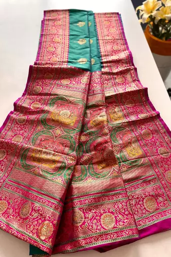 Rama Green Rich Banarasi Silk blend Saree