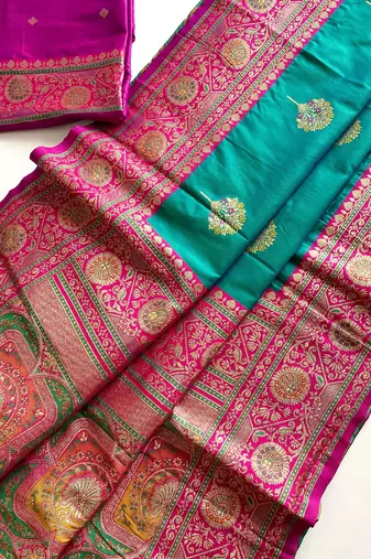 Rama Green Rich Banarasi Silk blend Saree
