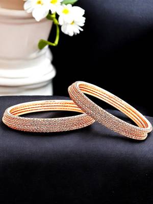  rose gold plated cubic zirconia studded bnagle set 1