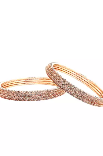  rose gold plated cubic zirconia studded bnagle set