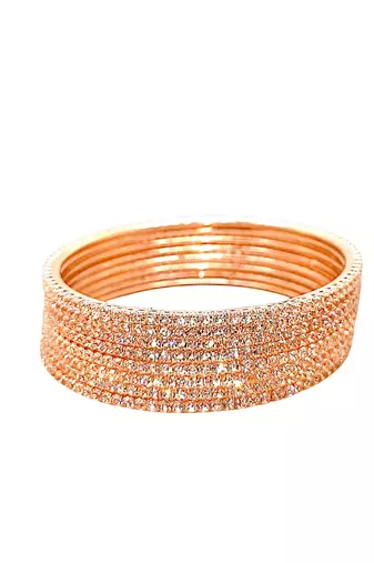  rose gold plated cubic zirconia studded bnagle set