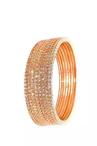  rose gold plated cubic zirconia studded bnagle set