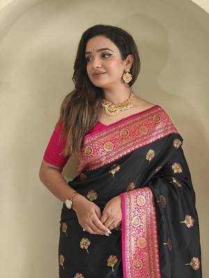 Black Rich Banarasi Silk blend Saree 1