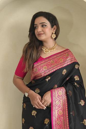 Black Rich Banarasi Silk blend Saree