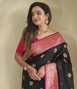 Black Rich Banarasi Silk blend Saree