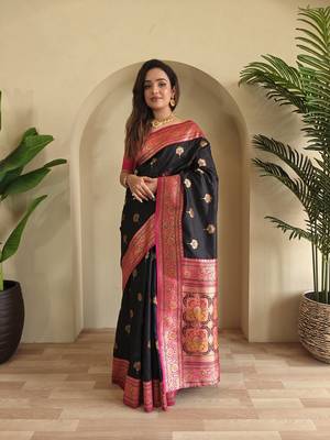 Black Rich Banarasi Silk blend Saree 2