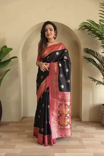 Black Rich Banarasi Silk blend Saree