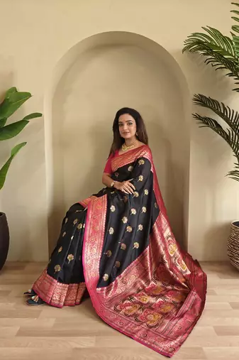 Black Rich Banarasi Silk blend Saree