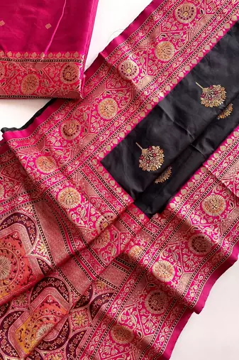 Black Rich Banarasi Silk blend Saree