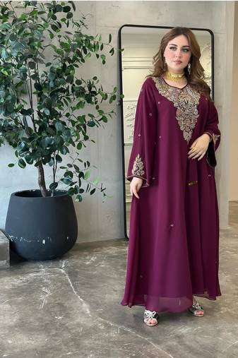  purple  Moroccan Dubai Kaftans Farasha Abaya Dress Very Fancy Long Gown 