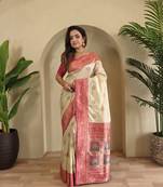 White Rich Banarasi Silk blend Saree