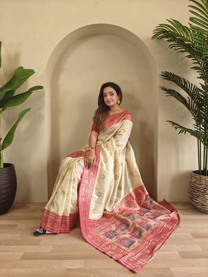 White Rich Banarasi Silk blend Saree 3