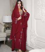  maroon Crystal Work Moroccan Dubai Kaftans Wedding Bridesmaid Dress
