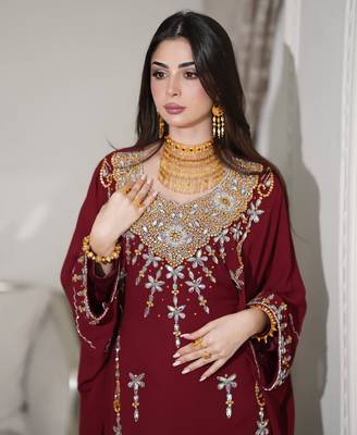  maroon Crystal Work Moroccan Dubai Kaftans Wedding Bridesmaid Dress 2