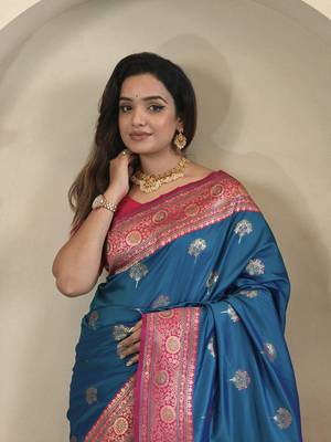 Blue Rich Banarasi Silk blend Saree 1