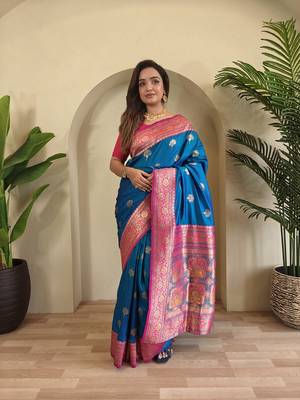 Blue Rich Banarasi Silk blend Saree 2