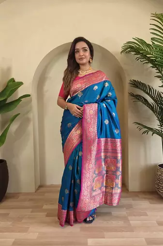 Blue Rich Banarasi Silk blend Saree