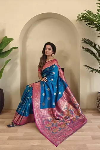 Blue Rich Banarasi Silk blend Saree