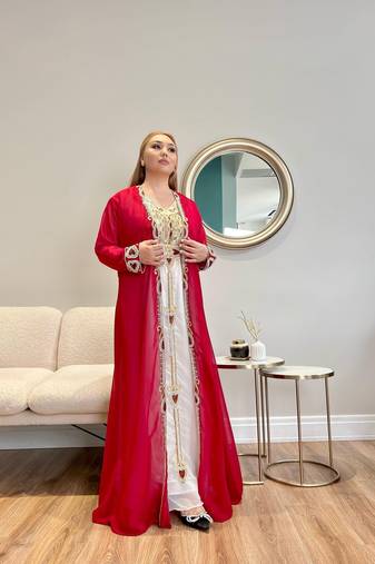  rani-pink  Moroccan Dubai Kaftans Farasha Abaya Dress Very Fancy Long Gown 