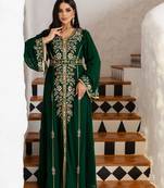 Green Crystal Work Moroccan Dubai Kaftans Wedding Bridesmaid Dress