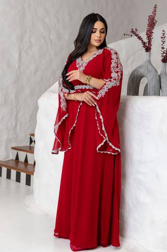  red Moroccan Dubai Kaftans Farasha Abaya Dress Very Fancy Long Gown 