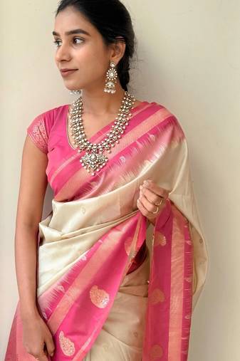 Multy Color silk blend saree with blouse piece