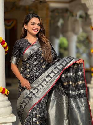 Black Soft Silk blend Designer Saree 1