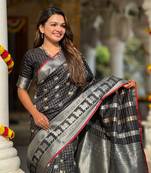 Black Soft Silk blend Designer Saree