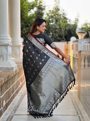 Black Soft Silk blend Designer Saree 2