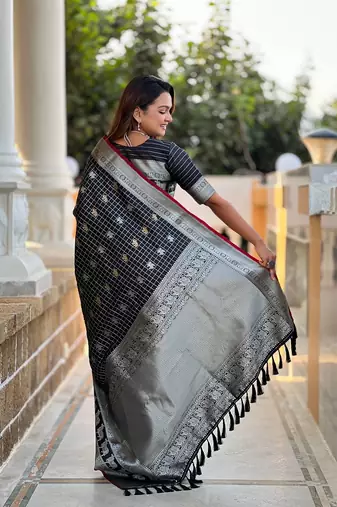 Black Soft Silk blend Designer Saree