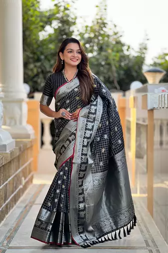 Black Soft Silk blend Designer Saree