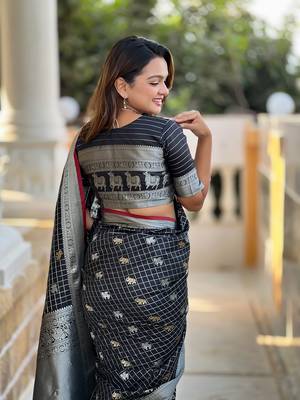Black Soft Silk blend Designer Saree 4