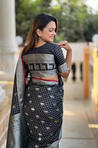 Black Soft Silk blend Designer Saree