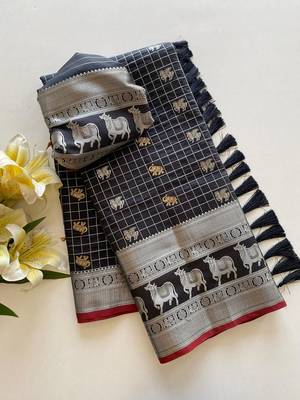 Black Soft Silk blend Designer Saree 5