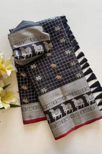 Black Soft Silk blend Designer Saree