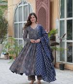 Teal Printed Kurti With Pant with Dupatta