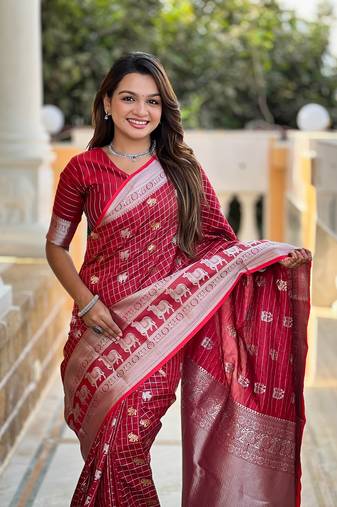 Red Soft Silk blend Designer Saree