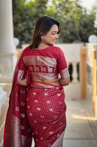 Red Soft Silk blend Designer Saree