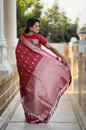 Red Soft Silk blend Designer Saree