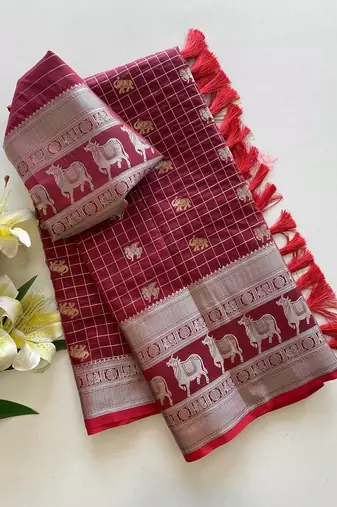 Red Soft Silk blend Designer Saree