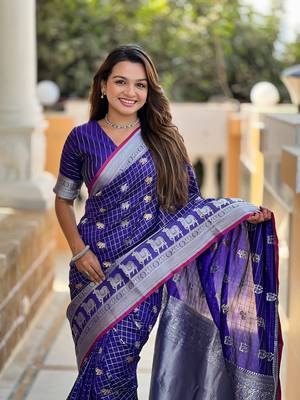 Royal Blue Soft Silk blend Designer Saree 1