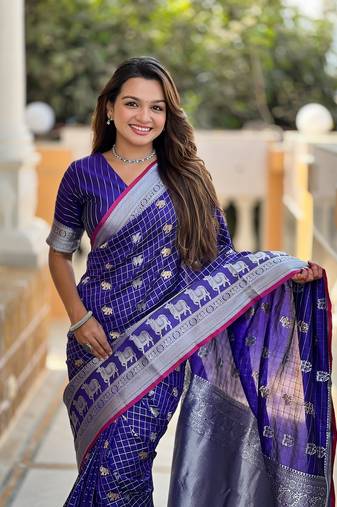 Royal Blue Soft Silk blend Designer Saree